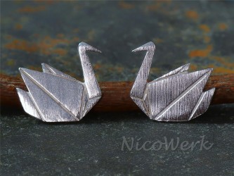 Silber Ohrstecker Origami Kranich 