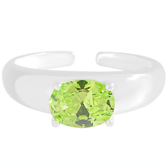 Ring Silber 925 Damen - Verstellbarer Silberring mit grünem ovalem Stein 