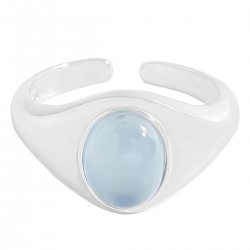 Ring Silber 925 Damen - Verstellbarer Silberring Damen 925 Silber mit Stein Aquamarin Oval 