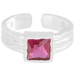 Ring Silber 925 Damen - Verstellbarer Silberring Damen 925 Silber, Ring mit Stein Fuchsia 