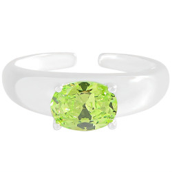 Ring Silber 925 Damen - Verstellbarer Silberring mit grünem ovalem Stein 